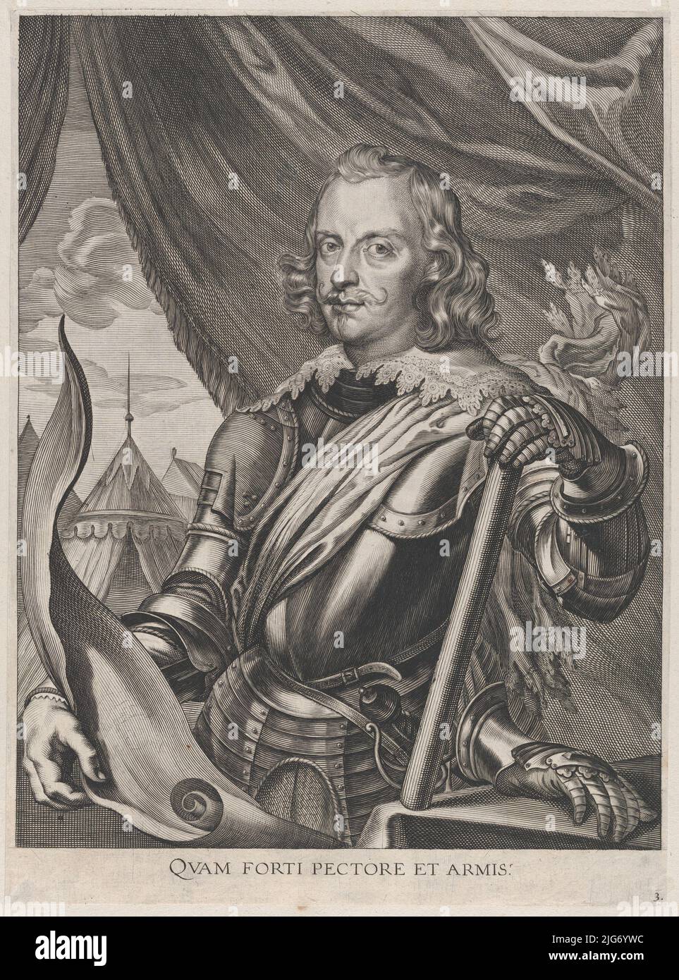 Tafel 3: Porträt von Ferdinand Kardinal Infante von Spanien, in militärischer Rüstung; aus Guillielmus Becanus' Serenissimi Principis Ferdinandi, Hispaniarum Infantis...', 1636. Stockfoto