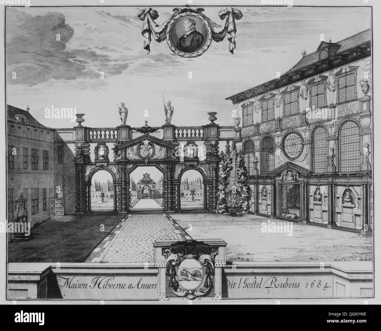 Blick auf das Rubenshuis in Antwerpen, 1675-1732. Stockfoto