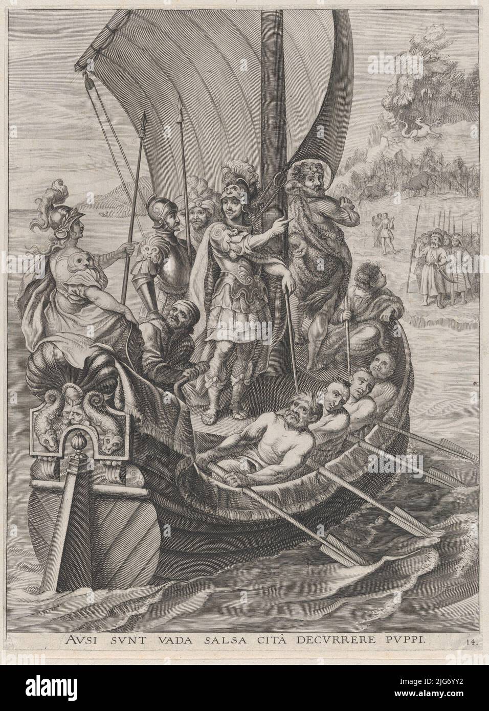 Tafel 14: Ferdinand auf einer Reise mit den Argonauten; aus Guillielmus Becanus' 'Serenissimi Principis Ferdinandi, Hispaniarum Infantis...', 1636. Stockfoto