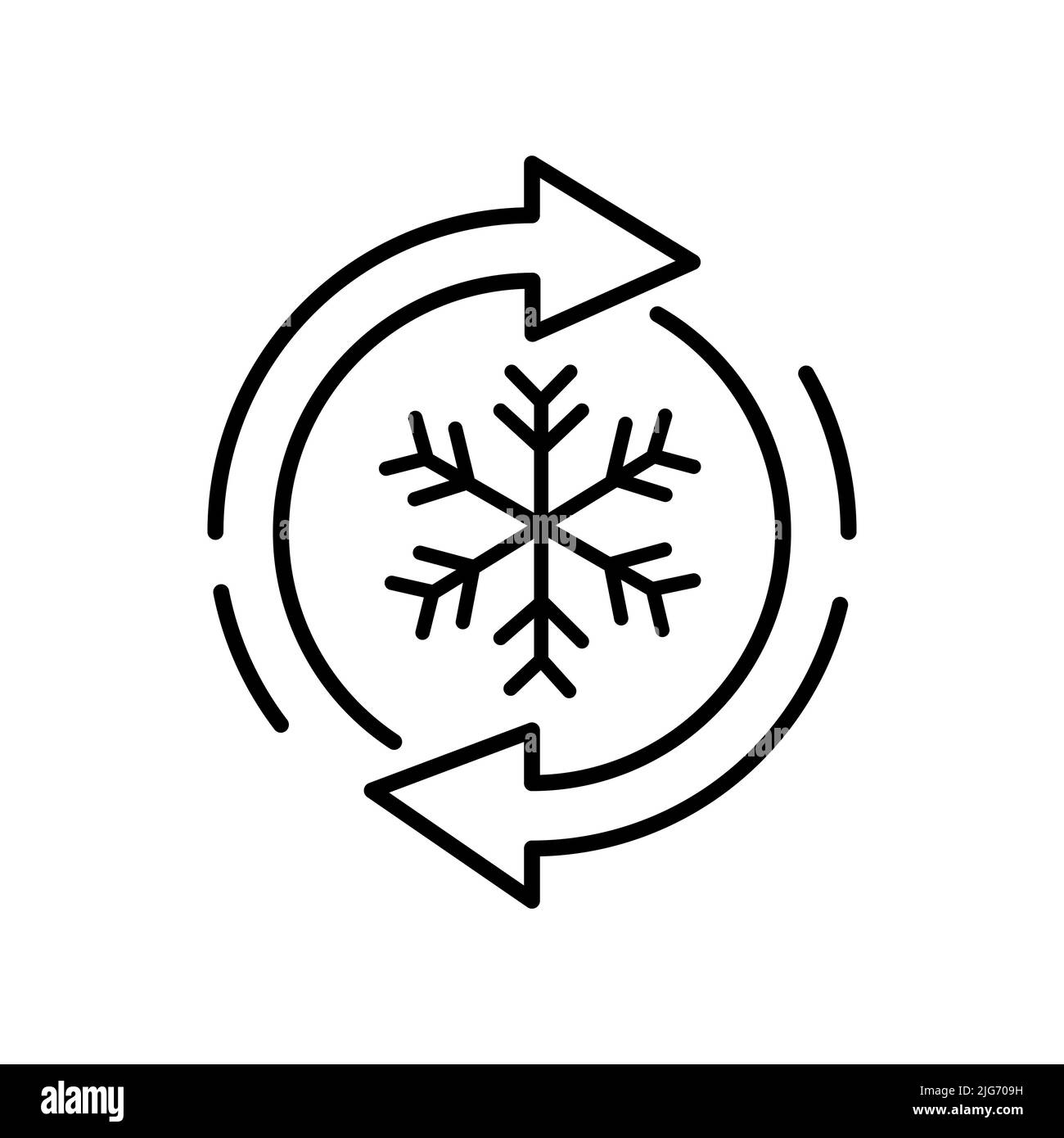 Auftauschild, Gefrierwasser Auftauen Schneeflocke und Kreis isoliert Umrisssymbol. Vektor kein Frostzeichen, Kühlschranksymbol. Auftauen, Ref Stock Vektor