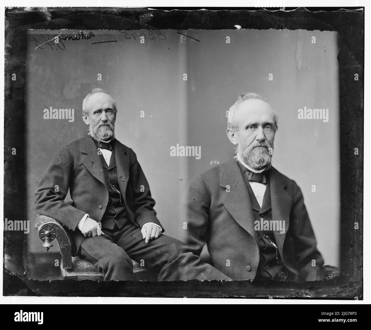 D. Wyatt Aiken aus South Carolina, 1865-1880.Aiken, Hon. D. Wyatt aus South Carolina, zwischen 1865 und 1880. [Politiker, Sklavenbesitzer, Plantagenbesitzer, Soldat der Bundeswehr: 7. Infanterie in South Carolina; Verfechter der „Regierung der Weißen“; Öffentlich zur Tötung eines schwarzen Staatsgesetzgebers aufgerufen Benjamin F. Randolph - nach der Tötung von Randolph durch drei Männer am helllichten Tag wurde Aiken von den staatlichen Behörden unter dem Verdacht verhaftet, ein vor der Tat dazugehendes Mitglied zu sein. Er wurde mit einer Kaution von $5.000 freigelassen, und niemand wurde jemals wegen Randolphs Mord vor Gericht gestellt]. Stockfoto