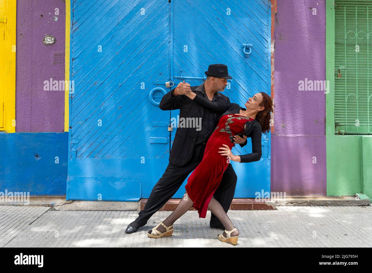 Tango Dancers, Tango Argentina, La Boca, Buenos Aires, Argentinien Stockfoto
