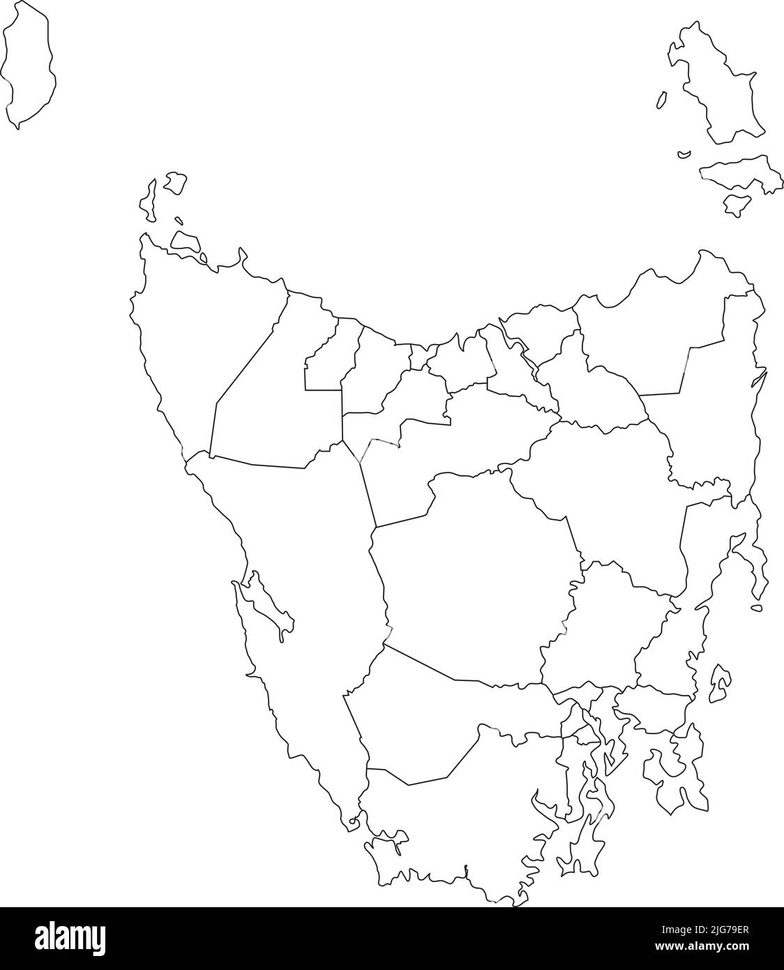 Weiße Karte der lokalen Regierungsgebiete von TASMANIEN, AUSTRALIEN Stock Vektor