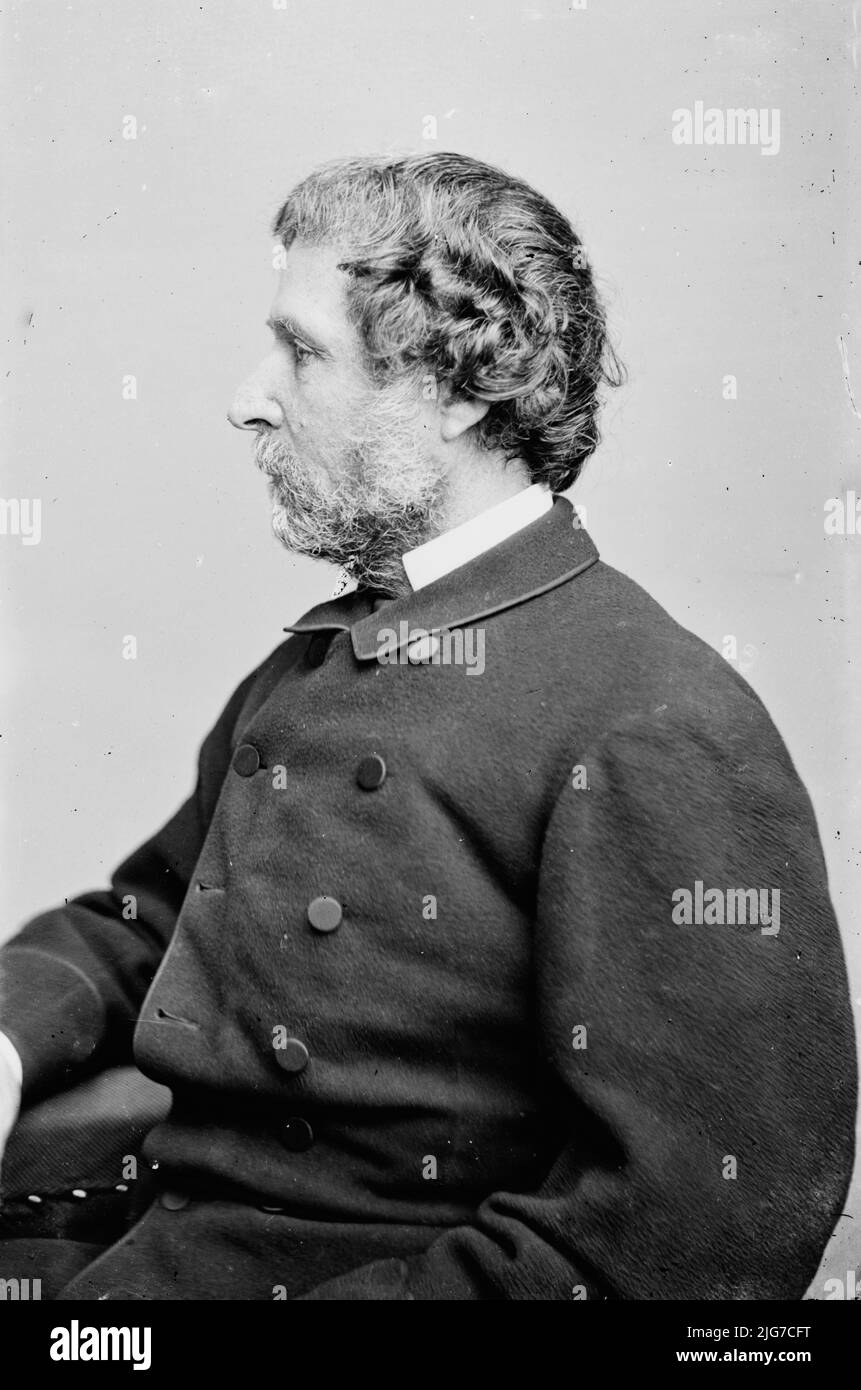 John C. Fremont, zwischen 1855 und 1865. [Soldat, Entdecker, Politiker: Gouverneur des Arizona Territory. Unternahm mehrere Vermessungsexpeditionen in den Westen in den Jahren 1830s und 1840s. In die Politik eintretend, war er der erste Präsidentschaftskandidat der Republikanischen Partei und der erste Kandidat einer großen Partei, der auf einer Anti-Sklaverei-Plattform kandidierte, aber die Wahl 1856 an James Buchanan verlor. Fremont war im amerikanischen Bürgerkrieg Generalmajor in der Unionsarmee, wurde aber von Präsident Lincoln entlassen, nachdem er sich weigerte, seine Erklärung des Kriegsrechts in Missouri rückgängig zu machen, von der Lincoln befürchtete, dass sie ihn dazu treiben würde Stockfoto