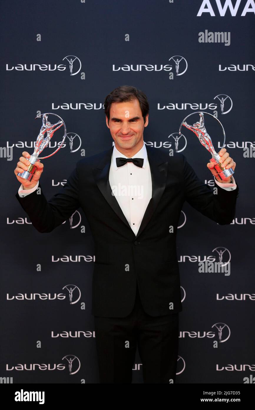 Roger Federer, Tennisspieler mit Weltrangnummer 1, hält jetzt den Rekord für die meisten Laureus-Auszeichnungen mit Sportsman und Comeback Award, Laureus Awards 2018 Stockfoto