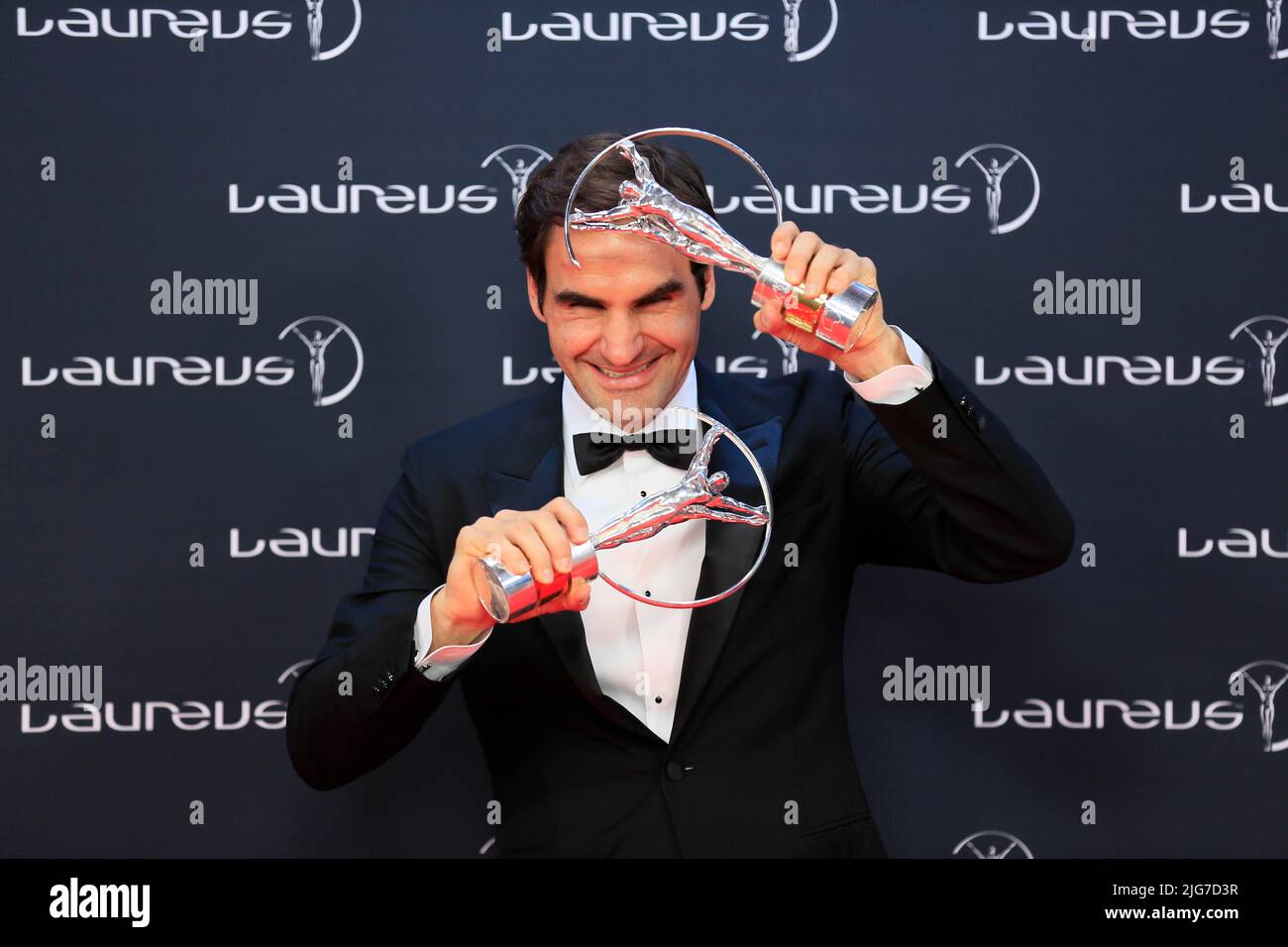 Roger Federer, Tennisspieler mit Weltrangnummer 1, hält jetzt den Rekord für die meisten Laureus-Auszeichnungen mit Sportsman und Comeback Award, Laureus Awards 2018 Stockfoto