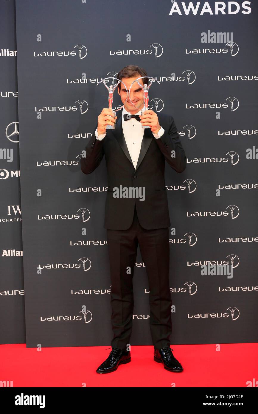 Roger Federer, Tennisspieler mit Weltrangnummer 1, hält jetzt den Rekord für die meisten Laureus-Auszeichnungen mit Sportsman und Comeback Award, Laureus Awards 2018 Stockfoto