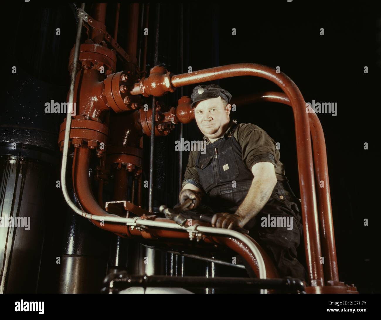Drücken Sie die Taste Wartung Mechaniker im größten Kohle in Welt, Combustion Engineering Co., Chattanooga, Tennessee Stockfoto