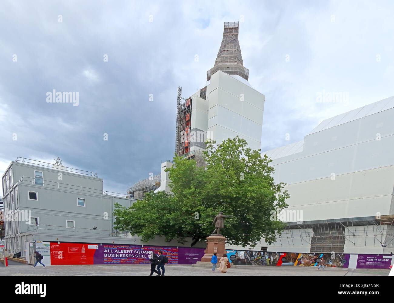 Albert Square Manchester, Renovierung des Rathauses, 2022, England, Großbritannien Stockfoto