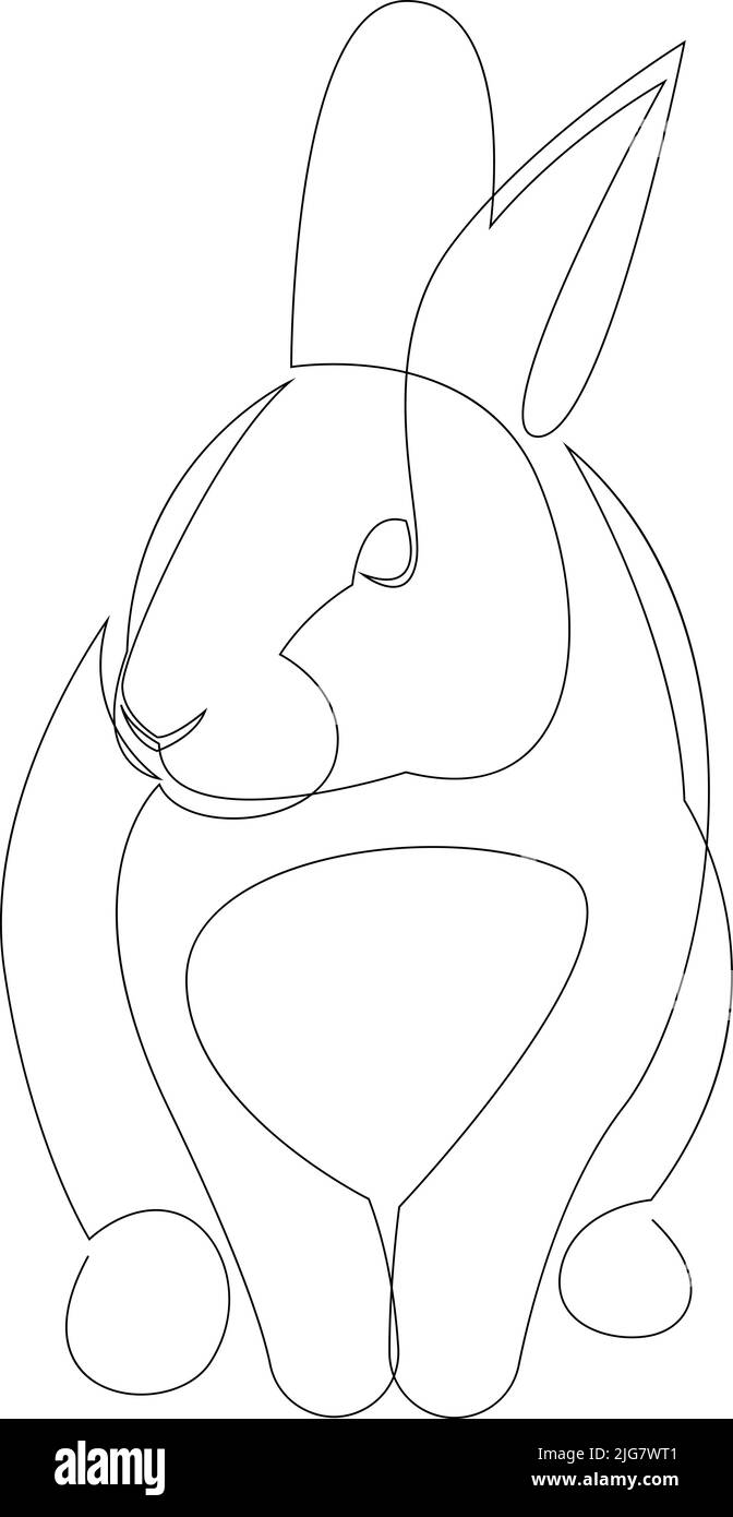 Fortlaufende einzeilige Zeichnung des Osterhasen. Niedliche Kaninchen-Silhouette mit Ohren in schlichtem minimalistischem Stil für Grußkarten im Frühlingsdesign und Webverbot Stock Vektor