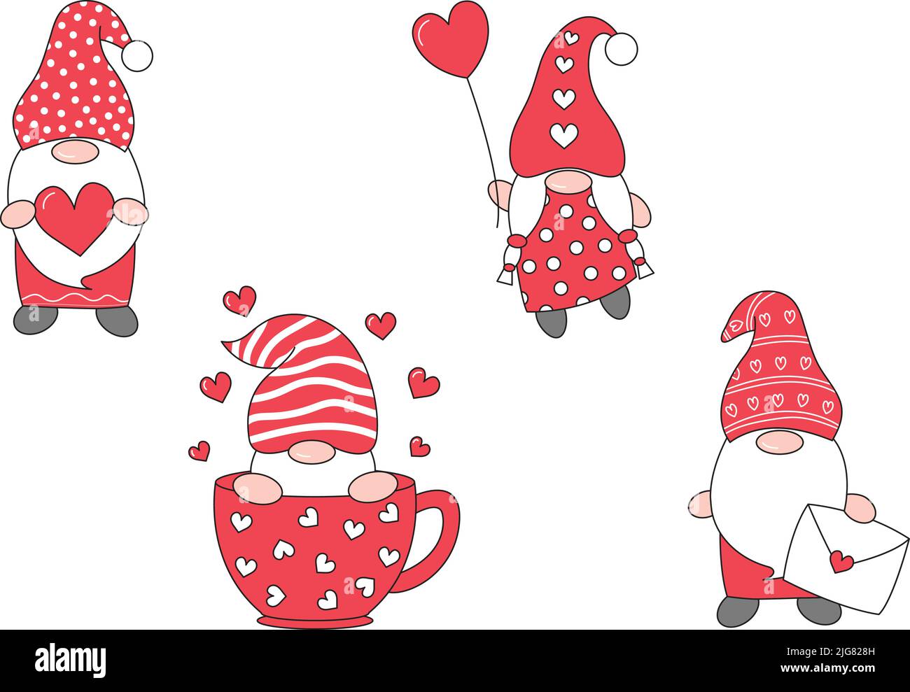 Niedliche Valentine Gnome, Gnome Illustration, Gomes Cliparts für Valentinstag Stock Vektor