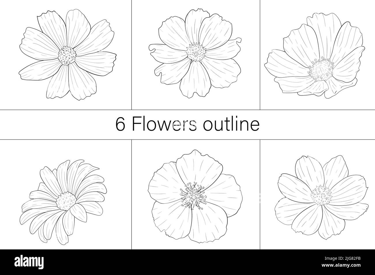 6 Umriss von Blumen, Blumen Cliparts Stock Vektor