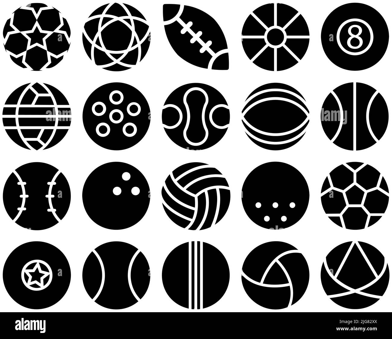 20 umrissene Symbole. Verschiedene Kugeln. Sport-Symbole Stock Vektor