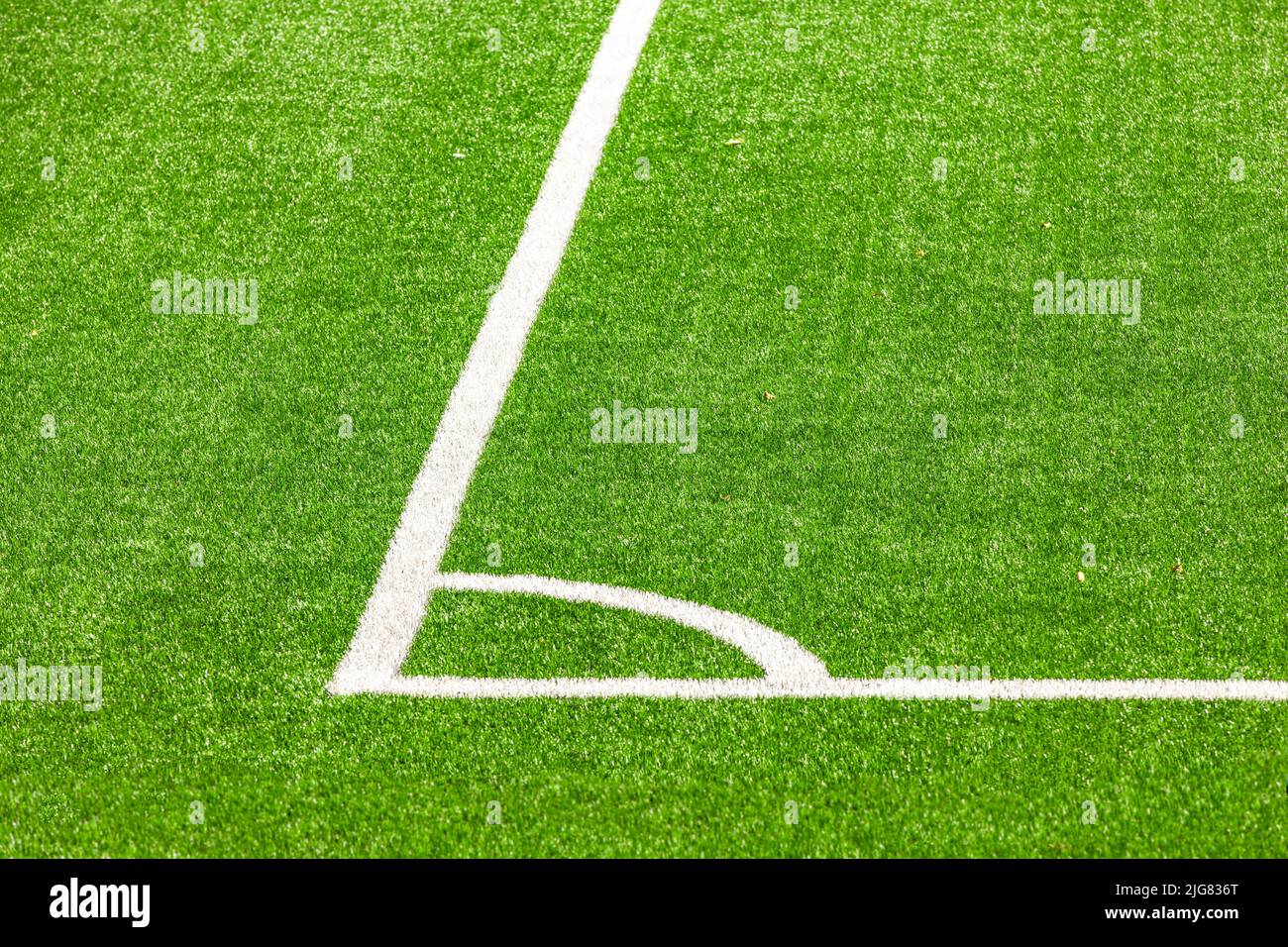 Eckballlinie auf einem Fußballfeld Stockfoto
