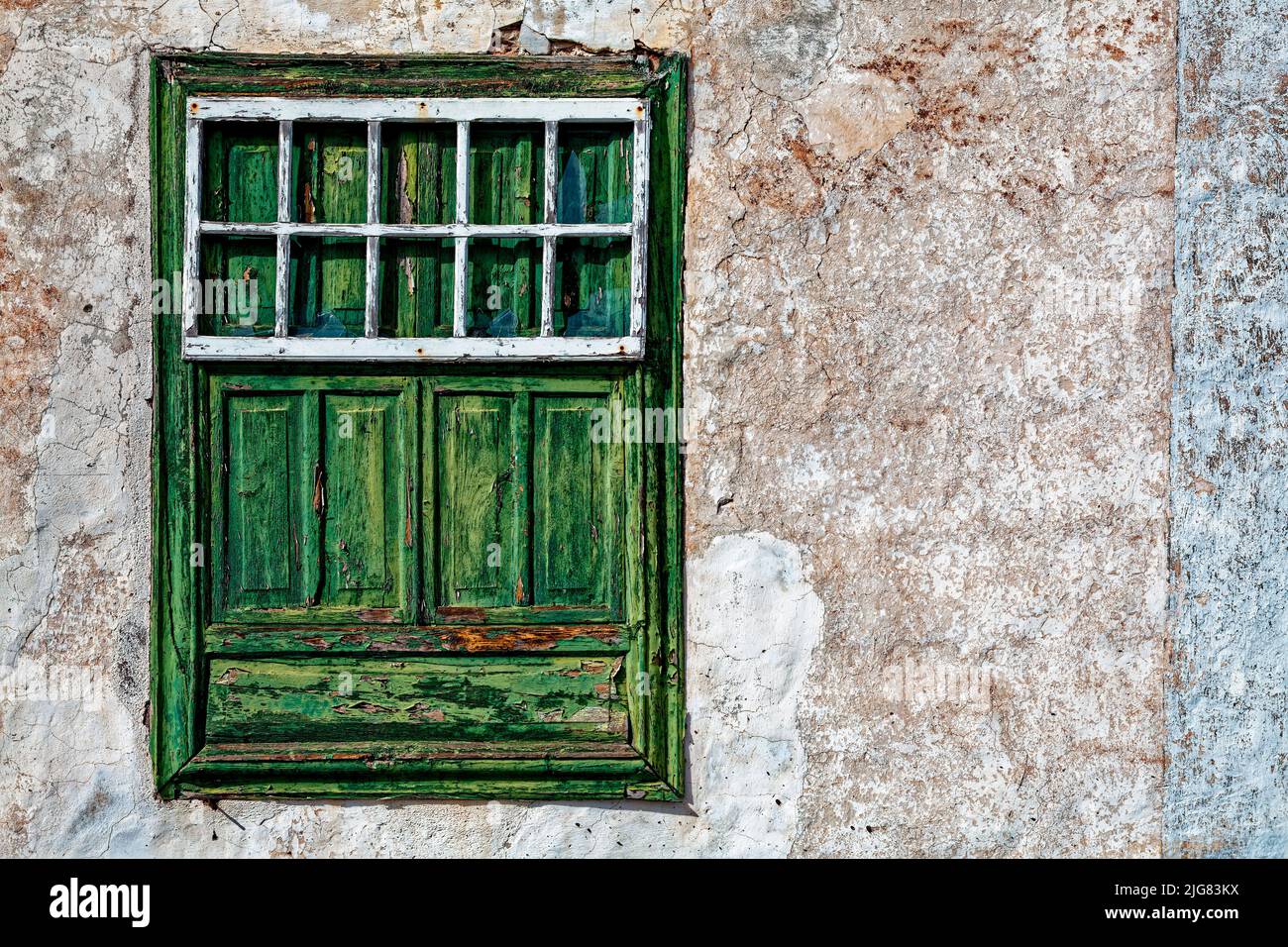 Architektur, Holzfenster, grün, weiß, Teneriffa Stockfoto
