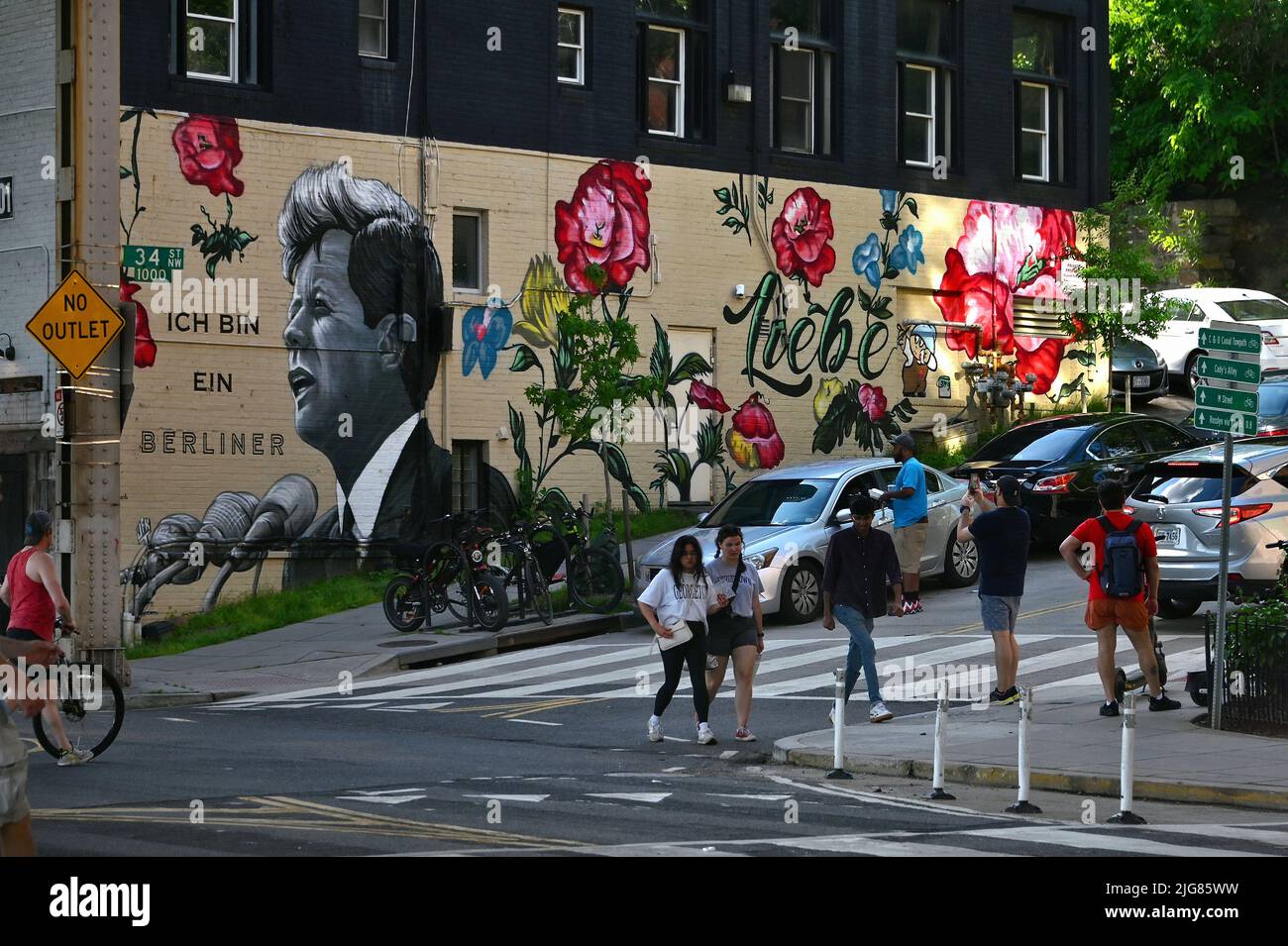 John F. Kennedy Wandgemälde im Berliner Bierkneipe in Georgetown; Washington D.C. Stockfoto