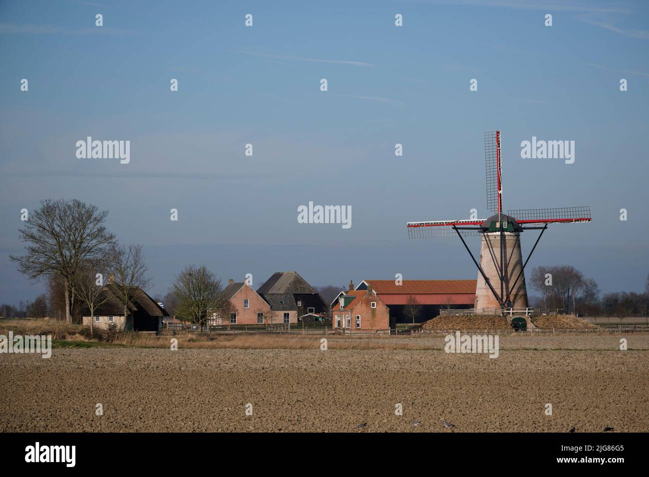 Landschaft mit Windmühle. Zeeland, Niederlande. Stockfoto
