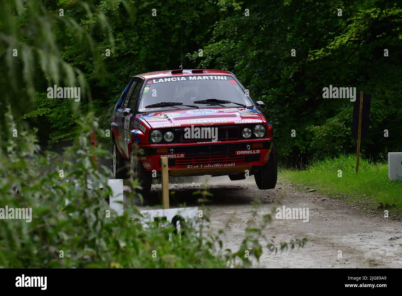 Airbourne, Frank Unger, Thorsten Scheffner, Lancia Delta HF Integrale 16V, Morgendämmerung des modernen Rallyes, Forest Rally Stage, Goodwood Festival of Speed, Th Stockfoto