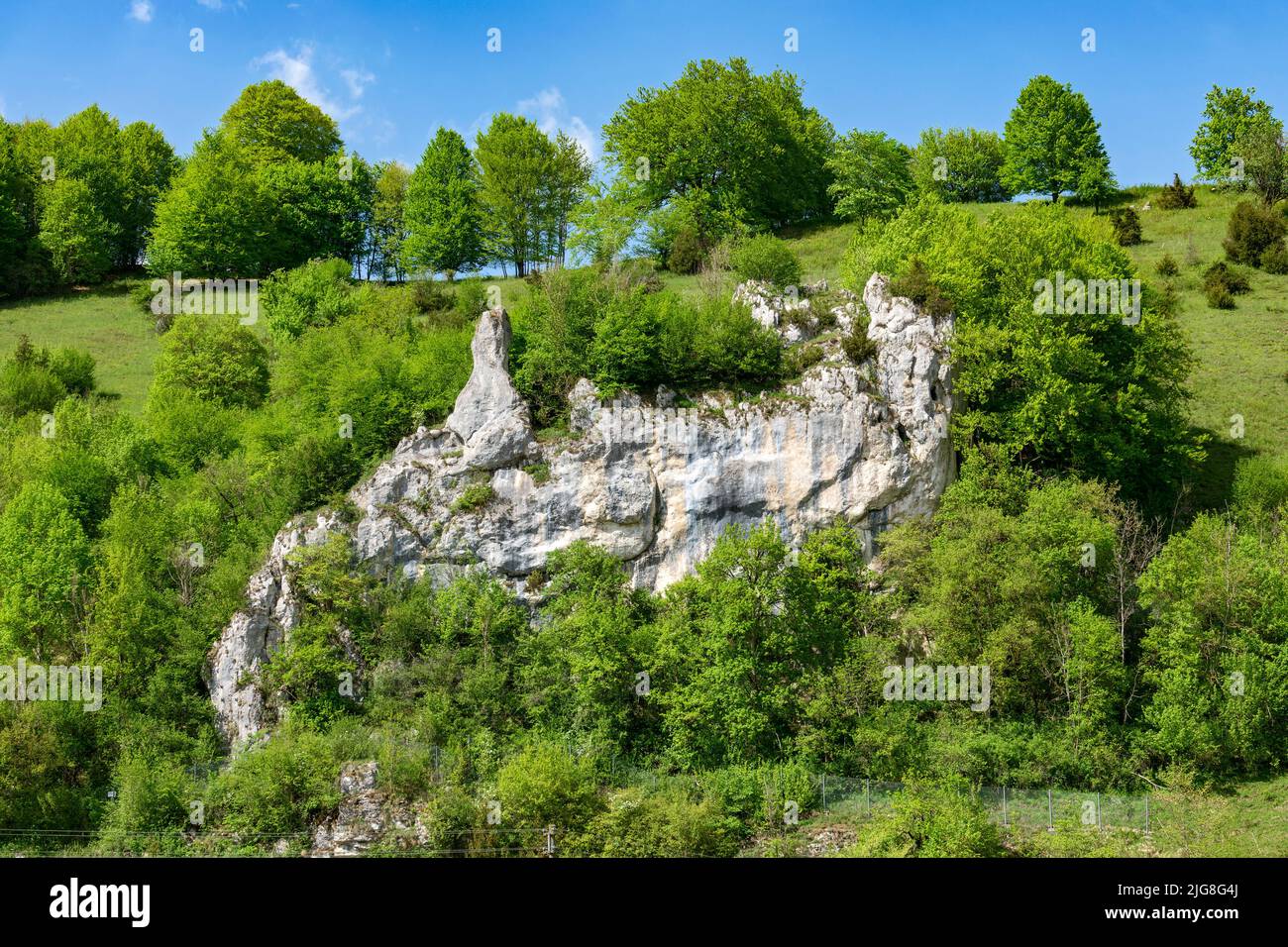 Felsgruppe Hartbergfels Naturdenkmal im Seeburgertal Stockfoto