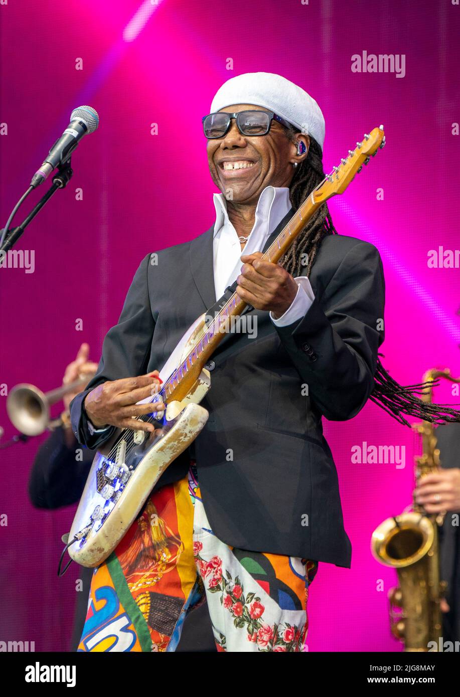 Nile Rodgers und Chic treten am ersten Tag des TRNSMT Festivals im Glasgow Green in Glasgow auf der Hauptbühne auf. Bilddatum: Freitag, 8. Juli 2022. Stockfoto