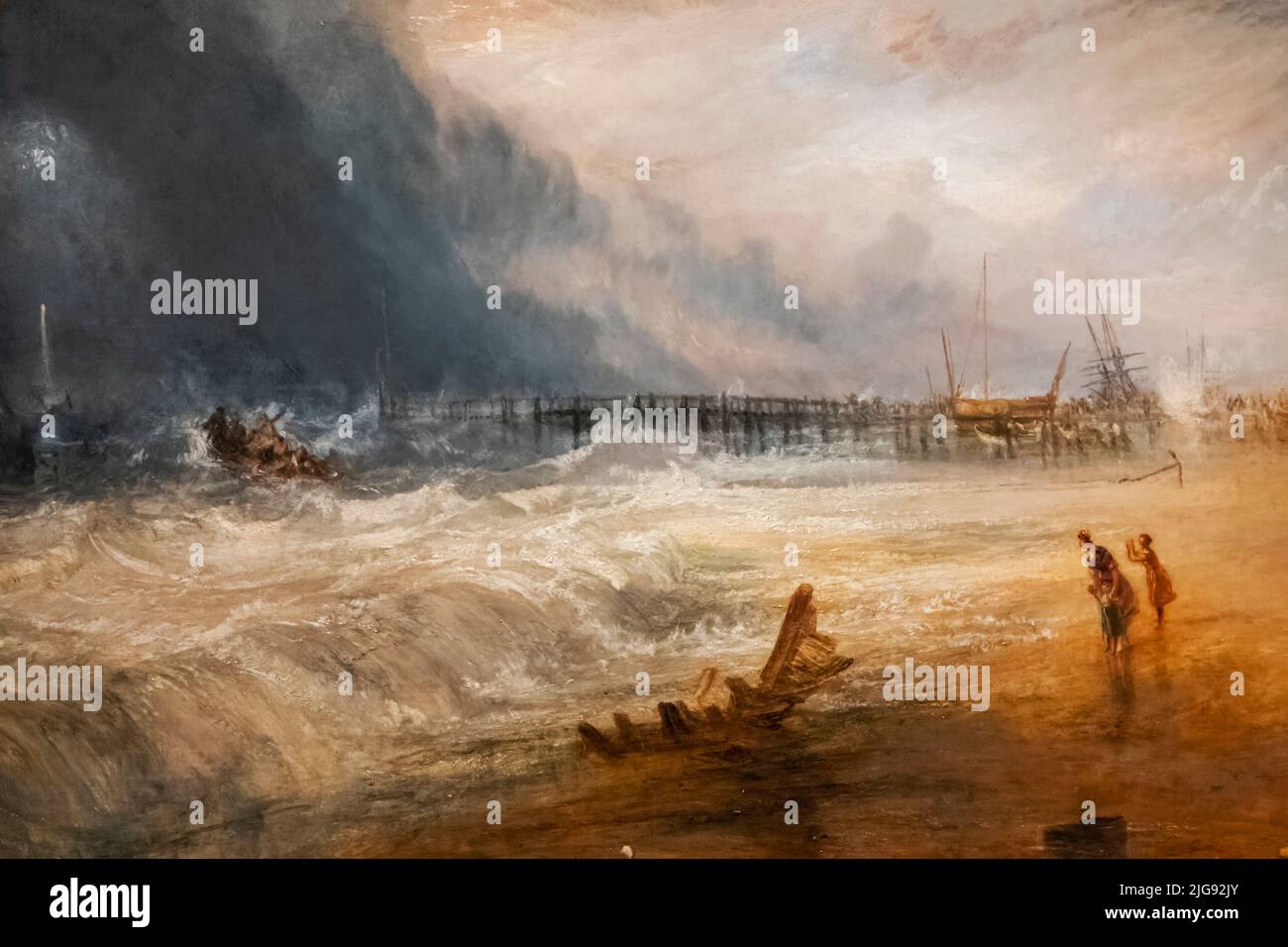 England, London, Knightsbridge, Victoria and Albert Museum, Gemälde von Turner aus dem Jahr 1831, in dem ein Rettungsboot zu einem Stranded Vessel fährt Stockfoto