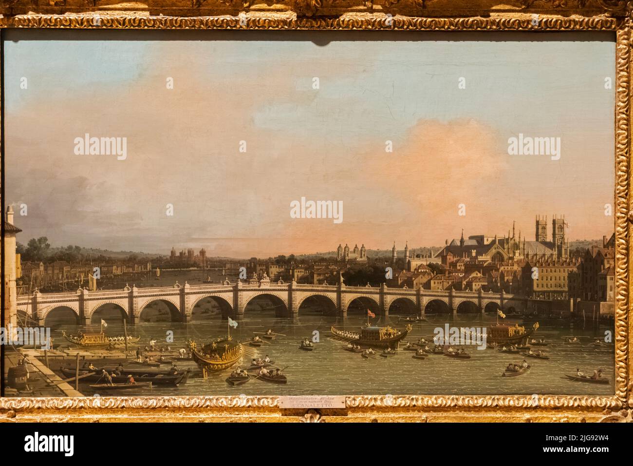 Gemälde der Westminster Bridge am Lord Mayors Day von Canaletto Stockfoto