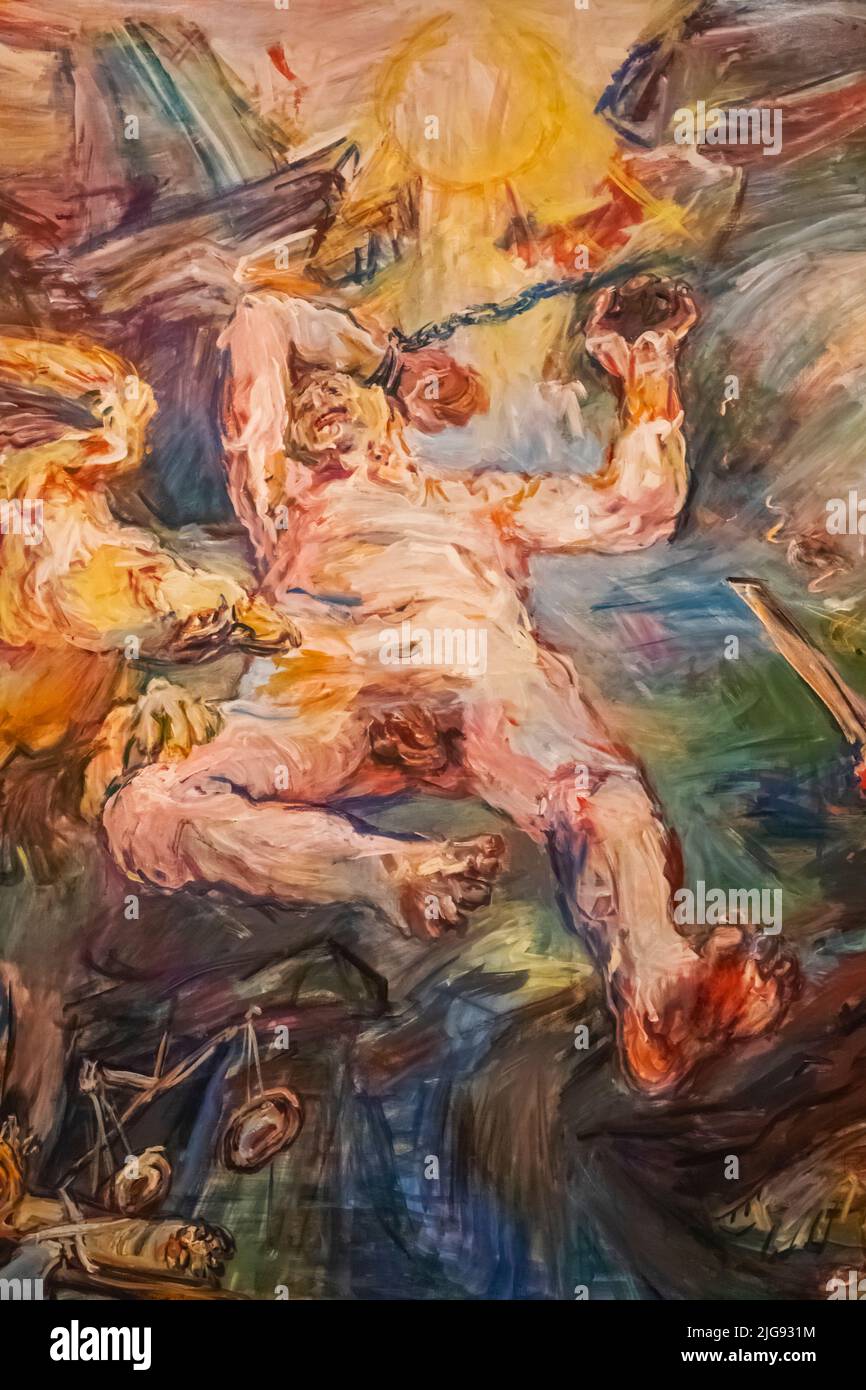 England, London, Somerset House, The Courtauld Gallery, Gemälde mit dem Titel „The Myth of Prometheus“ von Oskar Kokoschka aus dem Jahr 1950 Stockfoto