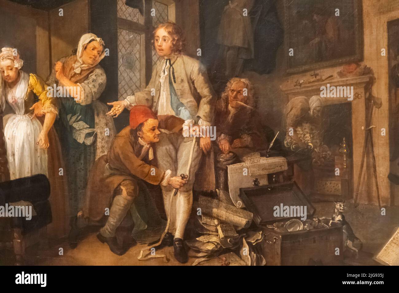 Gemälde von William Hogarth aus dem Fortschritt des Rakes mit dem Titel „der Erbe“ Stockfoto