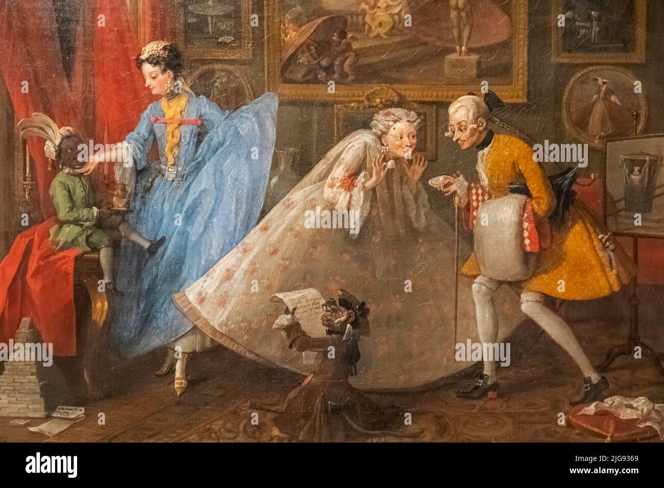 Gemälde mit dem Titel „Taste in High Life“ von William Hogarth aus dem Jahr 1742 Stockfoto