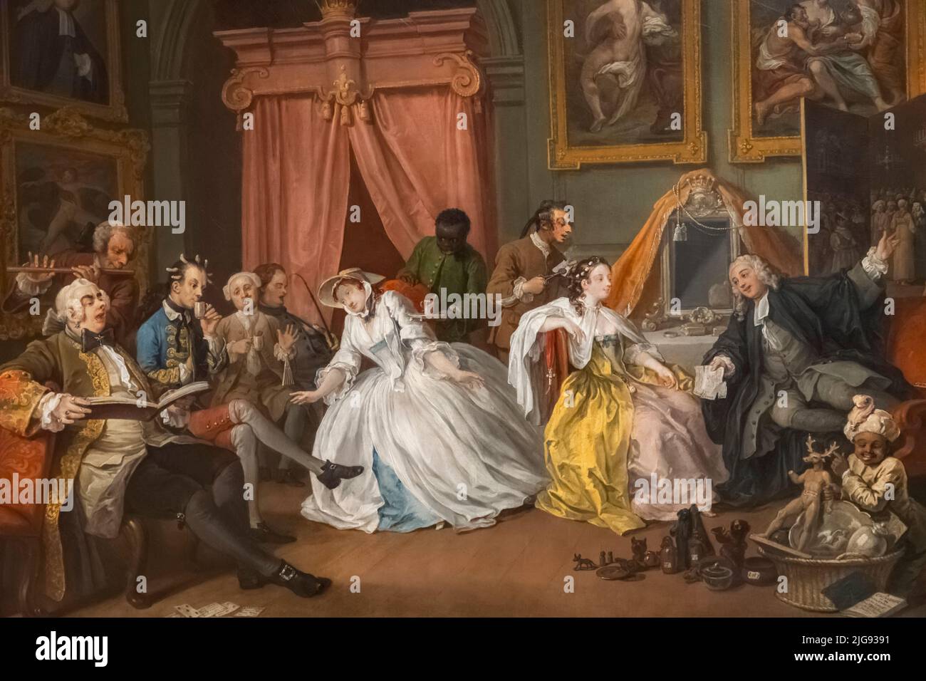 Gemälde aus der Serie Marriage A-la-Mode mit dem Titel 'die Toilette' von William Hogarth aus dem Jahr 1743 Stockfoto
