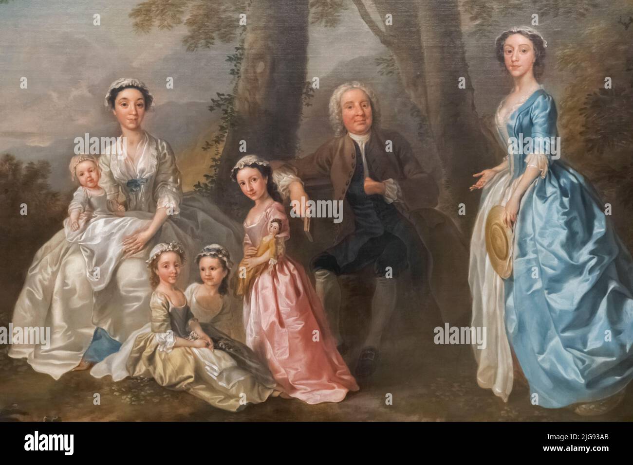 Gemälde von Samuel Richardson der Schriftsteller sitzend, umgeben von seiner zweiten Familie von Samuel Richardson datiert 1740 Stockfoto