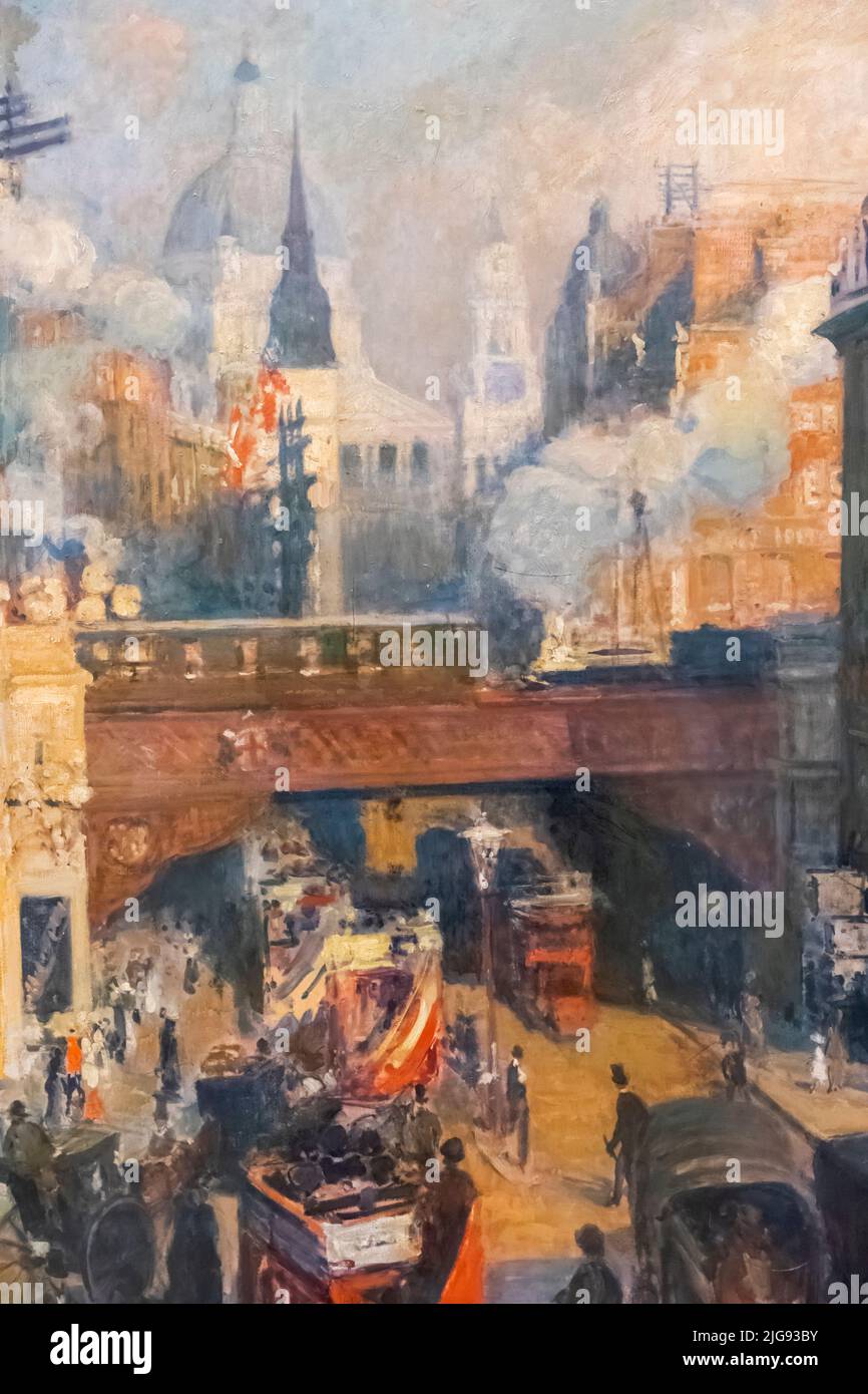 Gemälde mit dem Titel „Ludgate Circus: Entrance to the City (November, Mittag)“ des französischen Künstlers Jacques-Emile Blanche aus dem Jahr 1910 Stockfoto