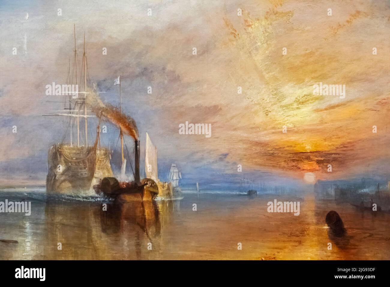 Gemälde mit dem Titel „The Fighting Temeraire Tugged to her Last Liegeplatz to be Broken Up, 1838“ von Joseph Mallord William Turner aus dem Jahr 1839 Stockfoto