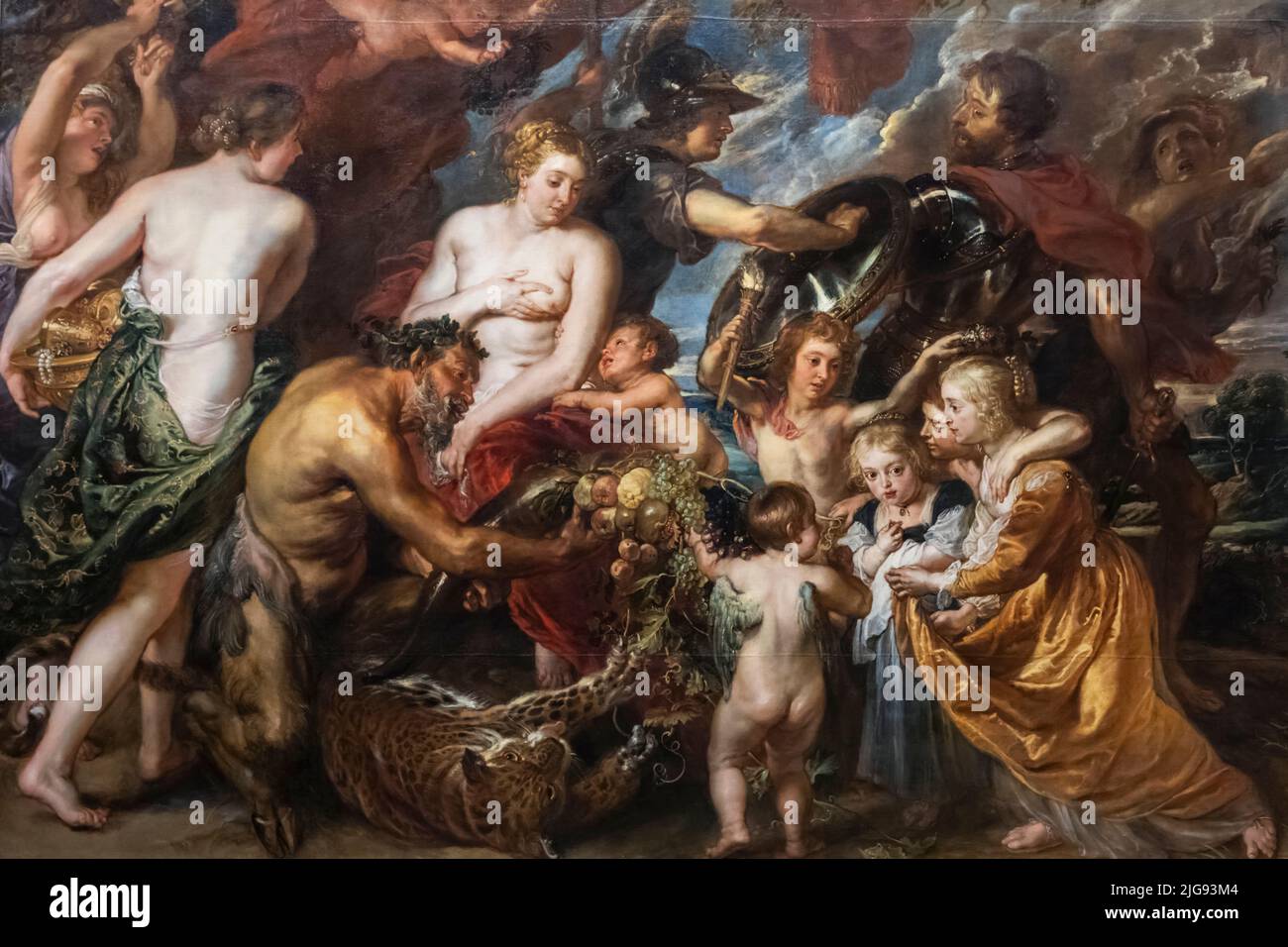 Gemälde mit dem Titel „Minerva schützt Pax vor dem Mars“ (Frieden und Krieg) des flämischen Künstlers Peter Paul Rubens aus dem Jahr 1629 Stockfoto
