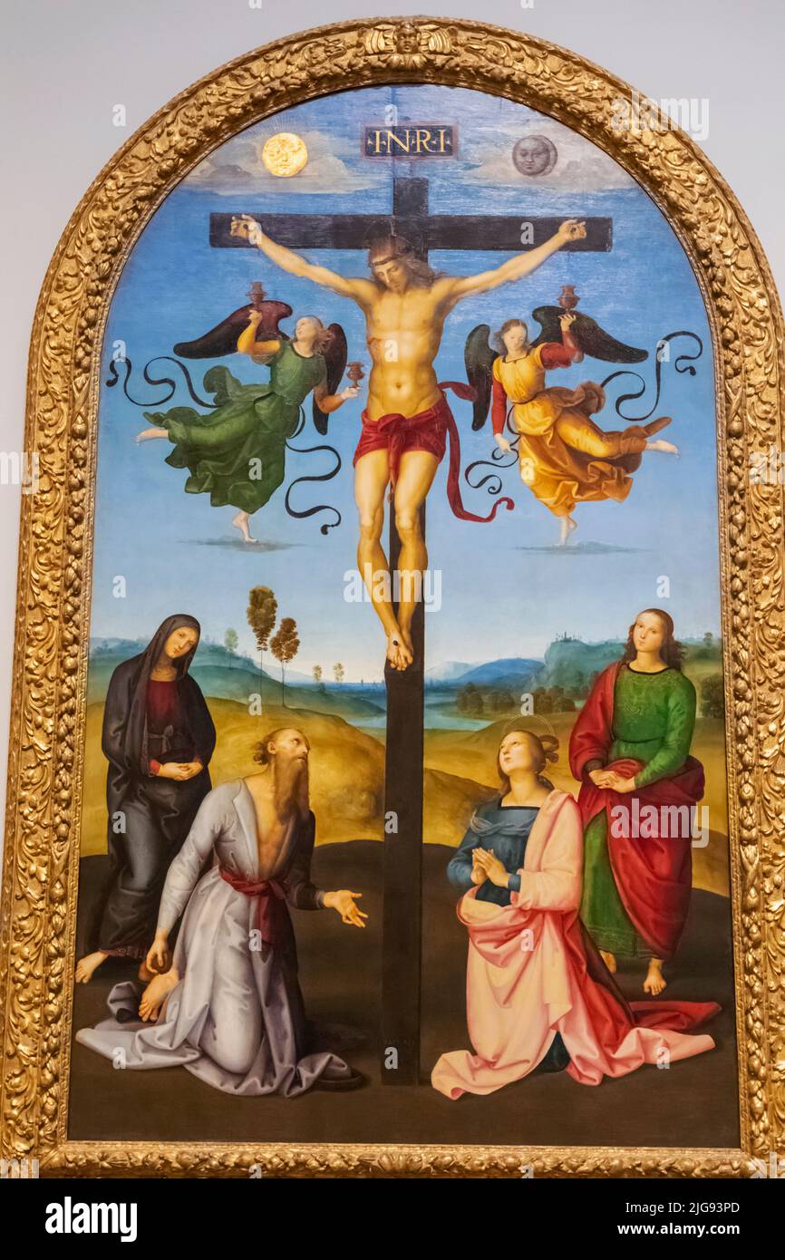 Gemälde mit dem Titel „die zweite Kreuzigung“ des italienischen Künstlers Raphael aus dem Jahr 1502 Stockfoto