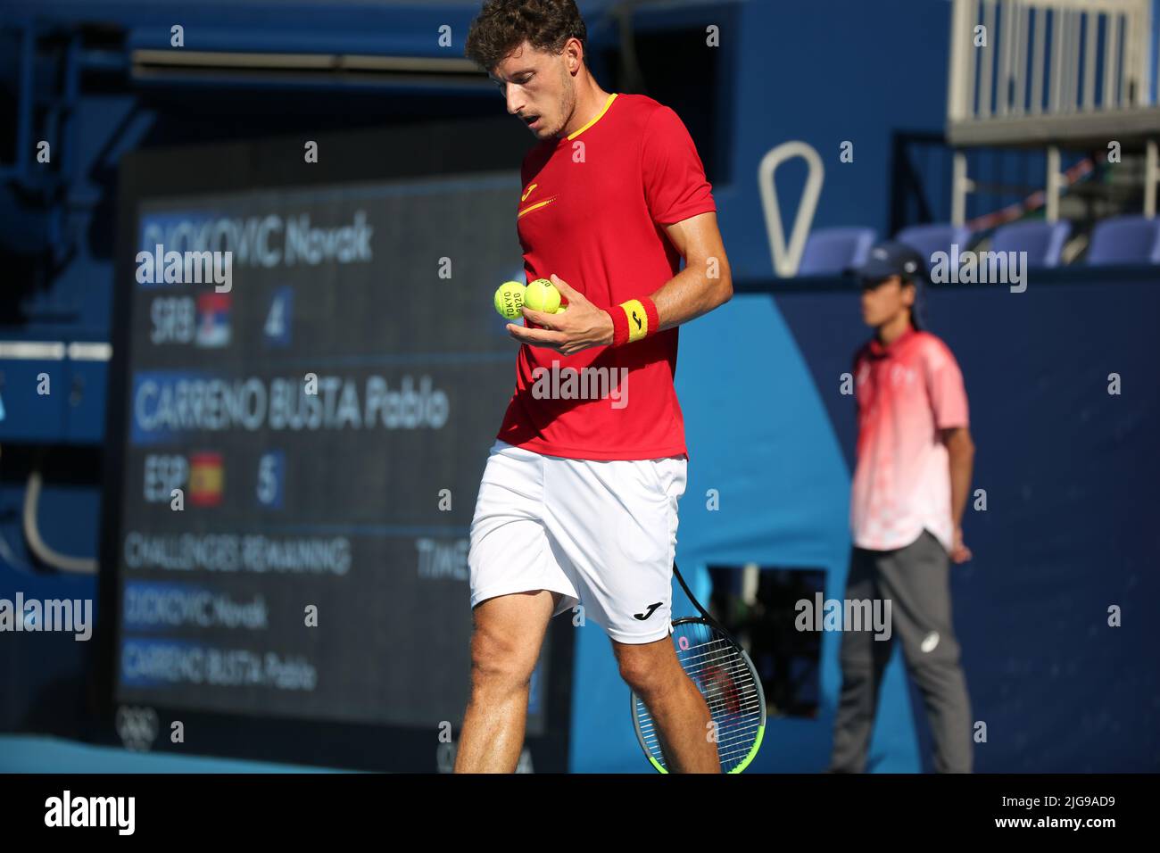 31.. JULI 2021 - TOKIO, JAPAN: Pablo Carreno Busta aus Spanien beim Tennis Men's Singles Bronze Medal Match auf der Olympischen Spiele 2020 in Tokio Stockfoto