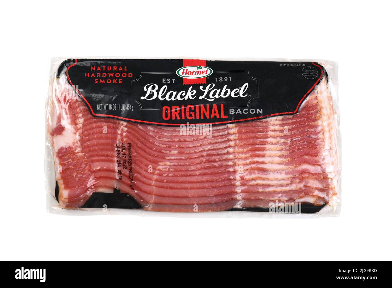 IRVINE, KALIFORNIEN - 23 JUN 2022: Ein Paket von Hormel Black Label Bacon. Stockfoto