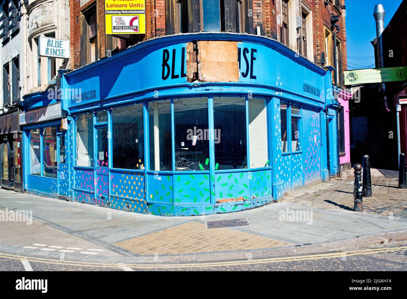 Geschlossen Blue Rinse Vintage Shop, Call Lane, Leeds, England Stockfoto