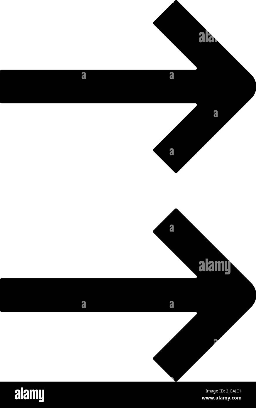 Zwei Pfeile nach rechts. Einfache Glyphe, flacher Vektor von Pfeilsymbolen für UI und UX, Website oder mobile Anwendung auf weißem Hintergrund Stock Vektor