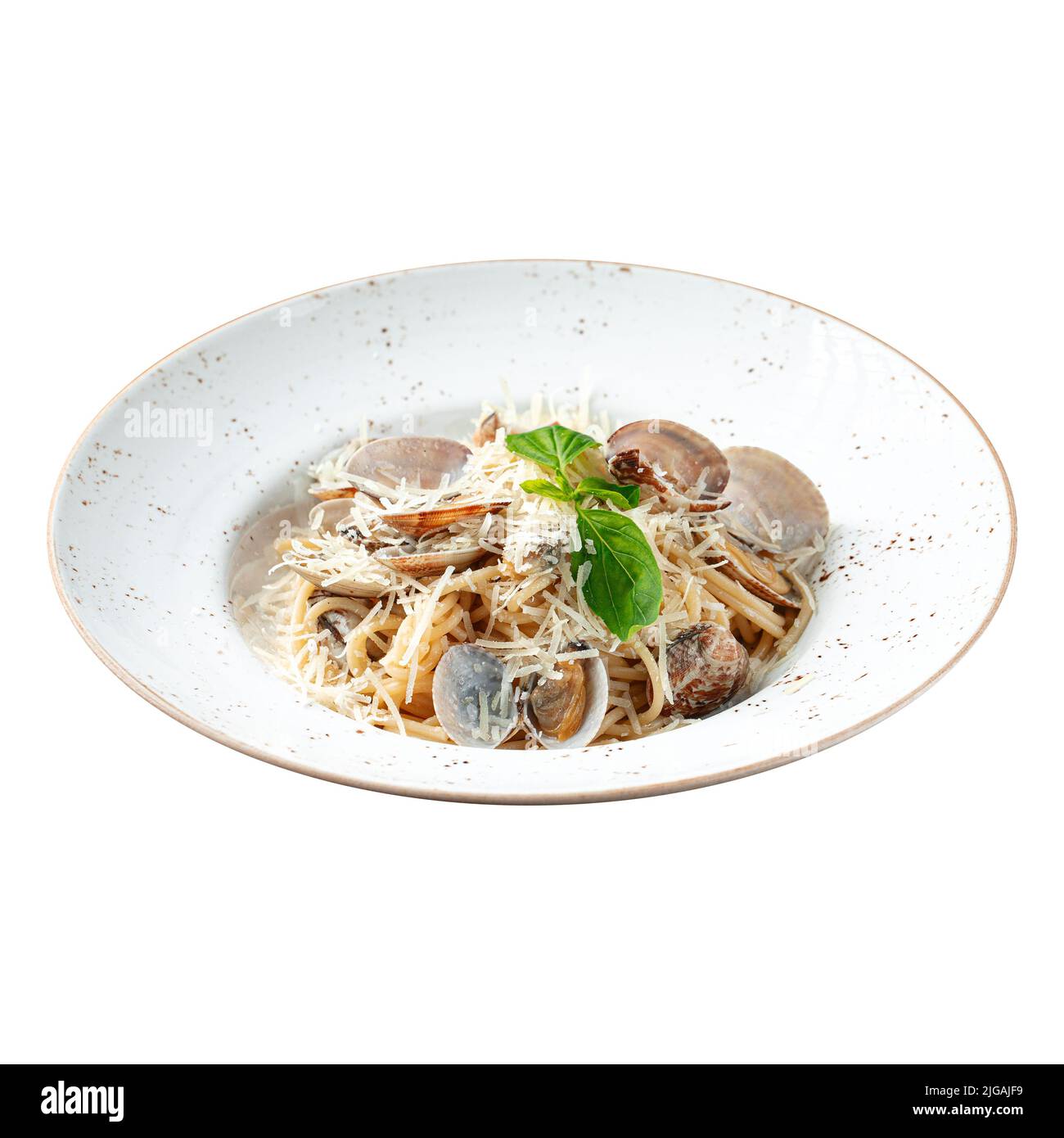Isolierte Portion italienische Vongole Pasta Stockfoto