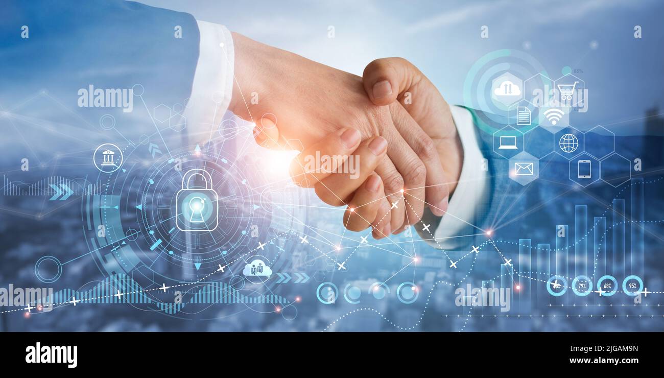 Ein Geschäftsmann Händedruck von Partnern erfolgreich von Investitionen Deal auf das Wirtschaftswachstum Diagramm Stockfoto