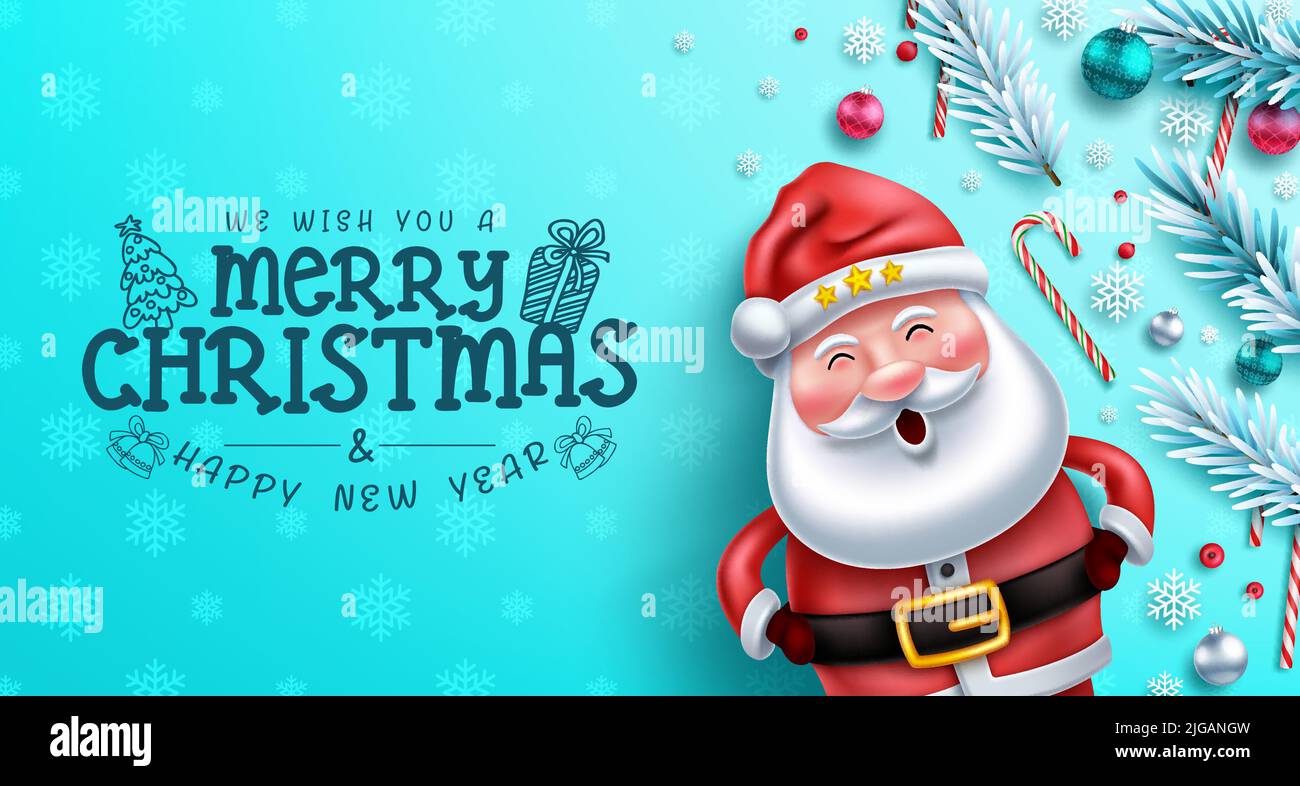 Weihnachten santa Gruß Vektor Hintergrund-Design. Frohe weihnachten Text mit santa claus Charakter in lachenden Ausdruck für Weihnachten Feier Karte. Stock Vektor