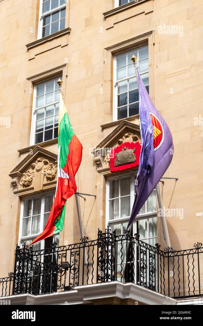 Botschaft von Myanmar, der diplomatischen Vertretung Myanmars im Vereinigten Königreich. 19A Charles Street, London, Großbritannien Stockfoto