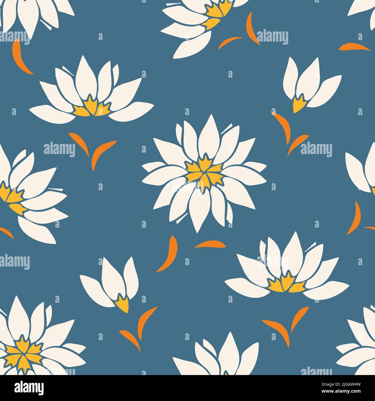 Nahtloses Vektor-Muster mit Gänseblümchen auf blauem Hintergrund. Schlichtes sommerliches florales Tapetendesign. Dekorative Vintage Blüte Mode Textil. Stock Vektor