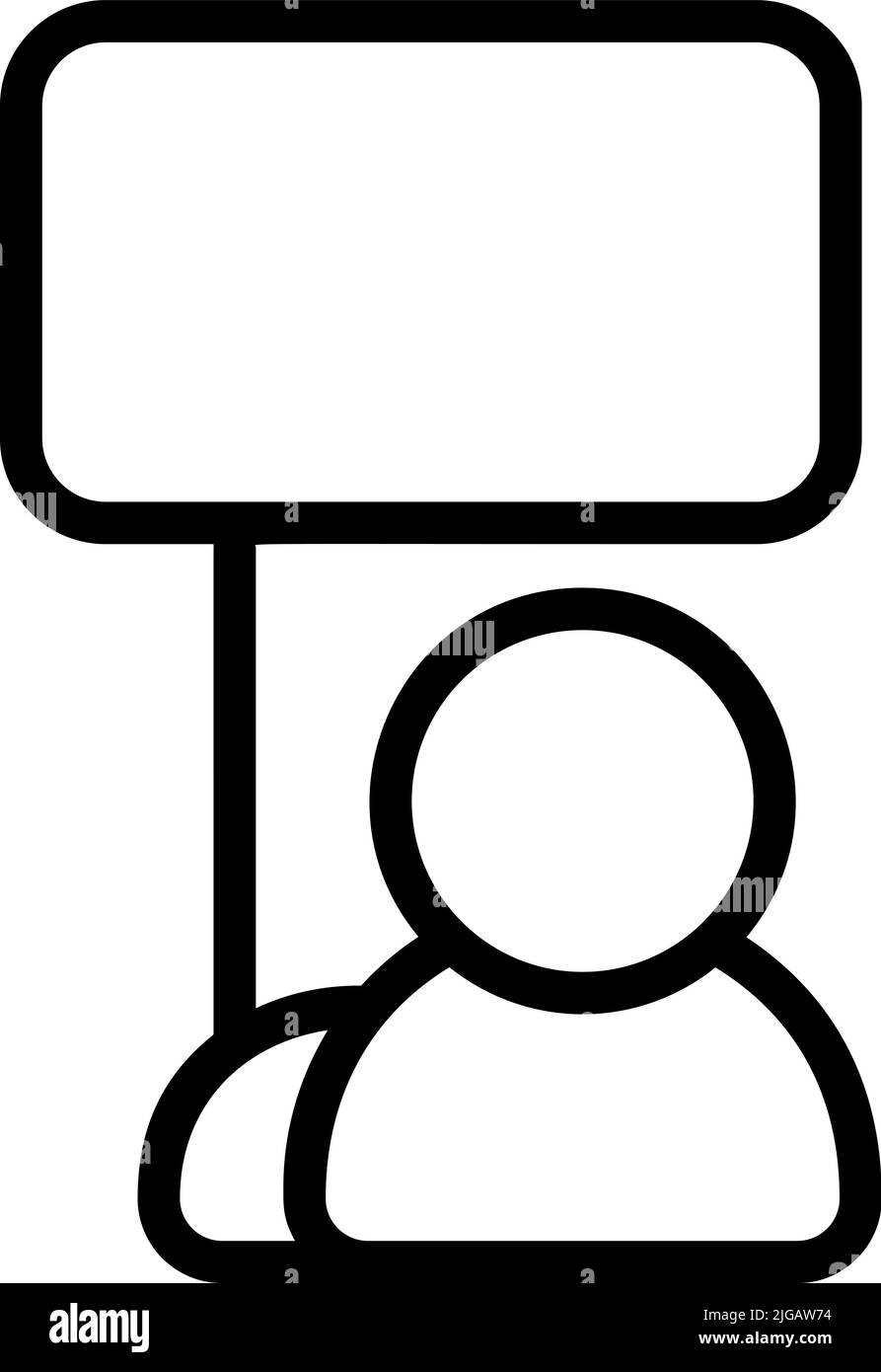 Allein Protestler Mann mit Plakat Vektor Monoline Symbol isoliert auf weiß. Perfekter Umriss Symbol öffentlicher Demonstrationsstreik. ProtestaktivistInnen-Design Stock Vektor