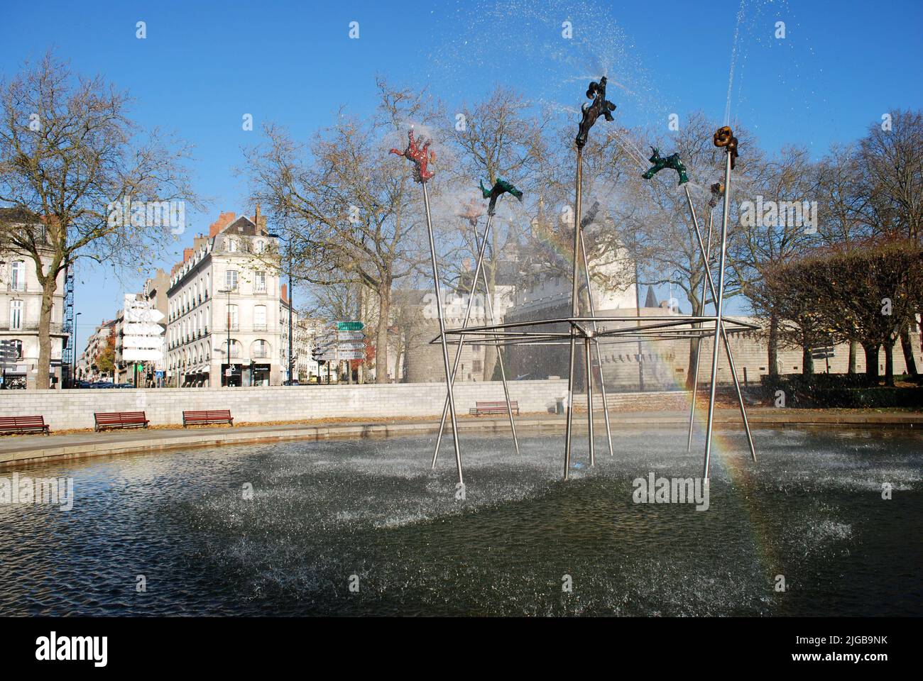 Öffentlicher Brunnen in nantes, frankreich Stockfoto