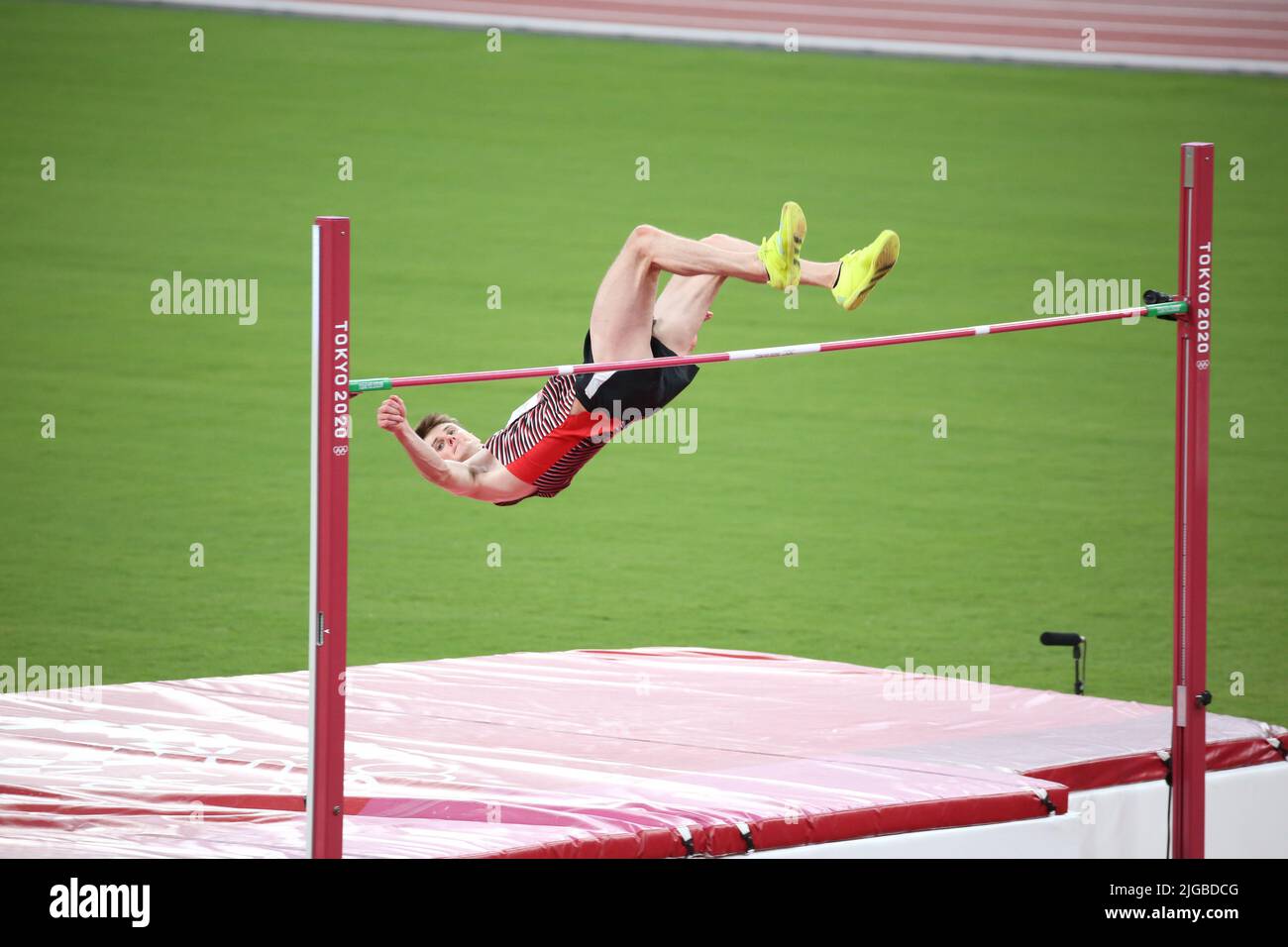 01.. August 2021 - Tokio, Japan: Django Lovett aus Kanada beim Hochsprung-Finale der Männer bei den Olympischen Spielen 2020 in Tokio in Aktion (Foto: Mickael C Stockfoto