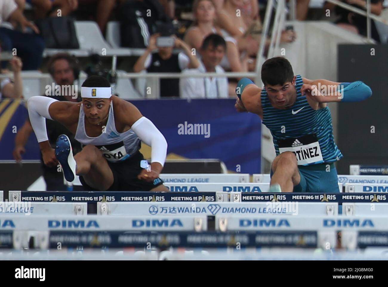 Sasha Zhoya aus Frankreich und Asier Martinez aus Spanien 110 M Hürden Männer während der Wanda Sasha Zhoya aus Frankreich und Asier Martinez aus Spanien 110 M Hürden Männer während der Wanda