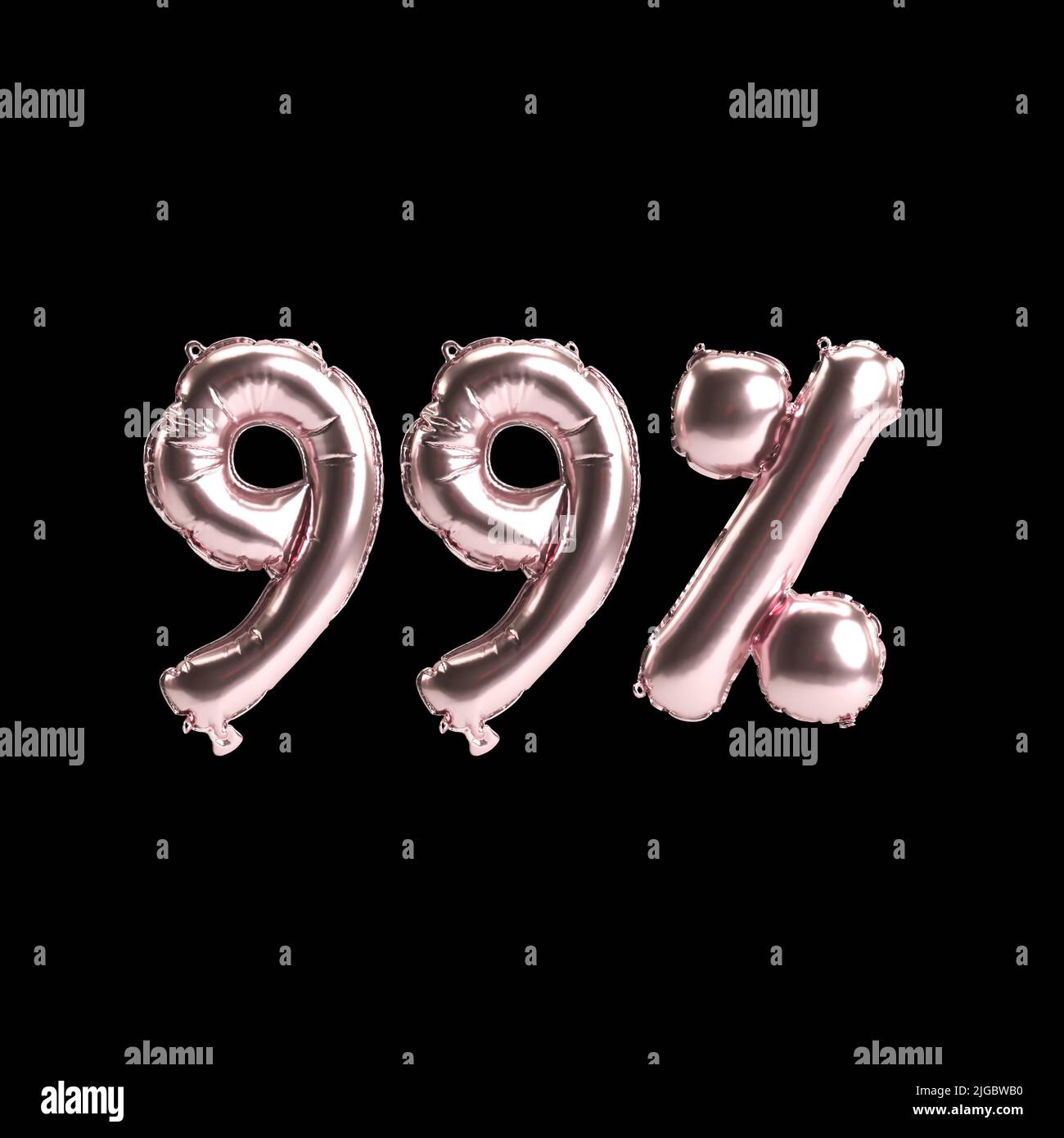 3D Illustration von 99 Prozent Rosenballons isoliert auf Hintergrund Stockfoto