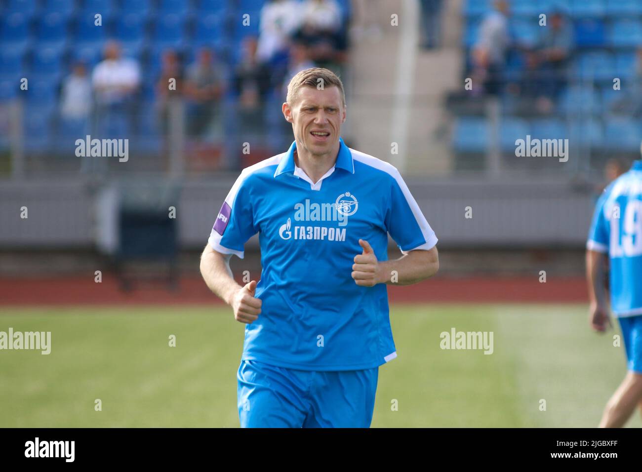 Sankt Petersburg, Russland. 08.. Juli 2022. Pavel Pogrebnyak von Zenit beim Wettspiel der Legenden zwischen Zenit Sankt Petersburg und Spartak Moskau im Petrovsky-Stadion. Endergebnis: Zenit 2:0 Spartak. (Foto von Maksim Konstantinov/SOPA Images/Sipa USA) Quelle: SIPA USA/Alamy Live News Stockfoto